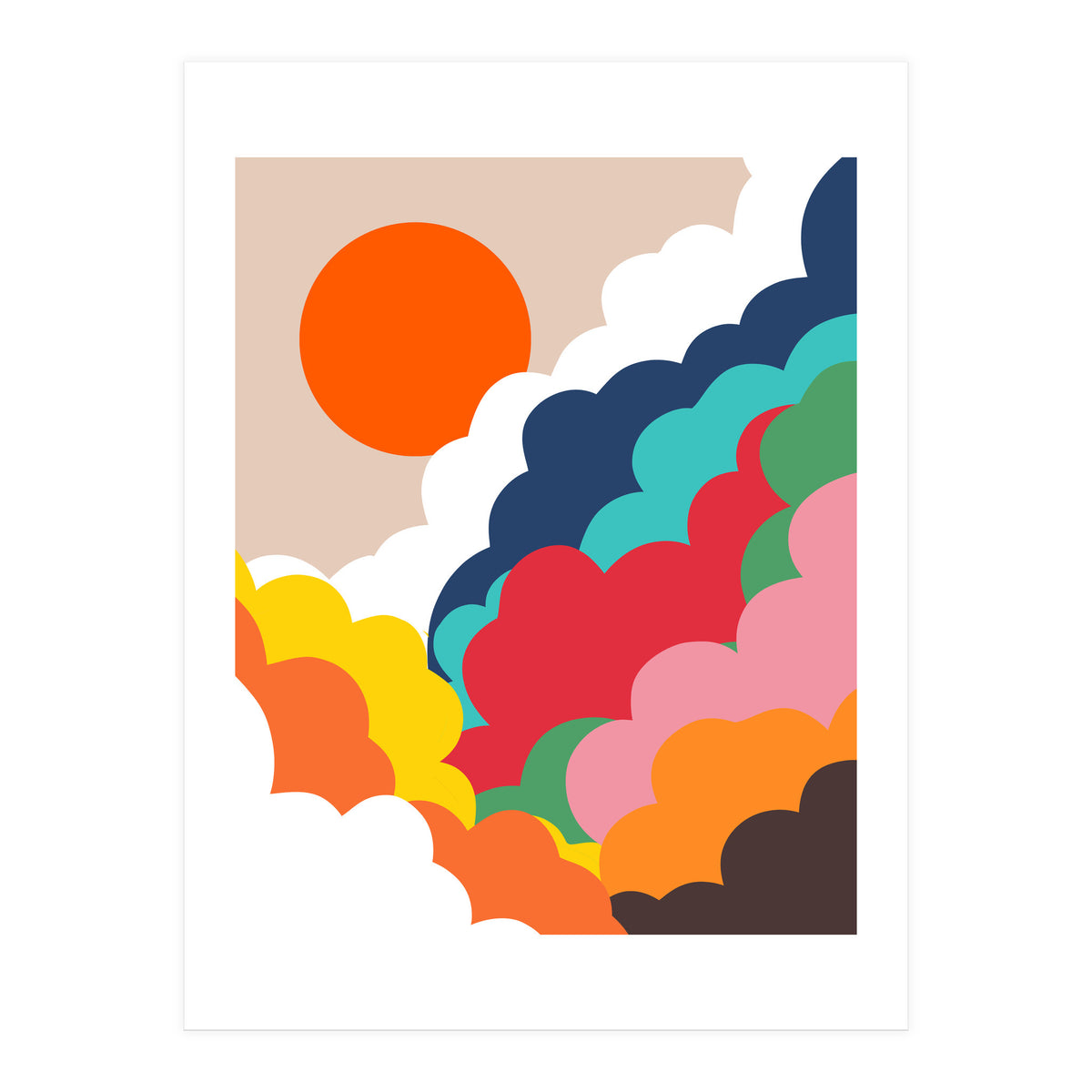 Head In The Clouds, Positivity Nature Sunrise Sunset, Sky Bohemian Comic Retro Eclectic Illustration (Print Only)