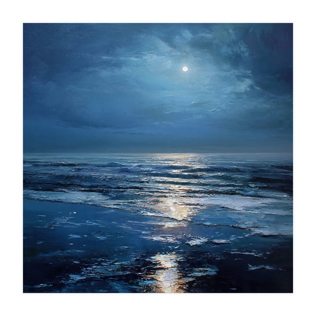 Midnight Blue Moonlit Seascape (Print Only)