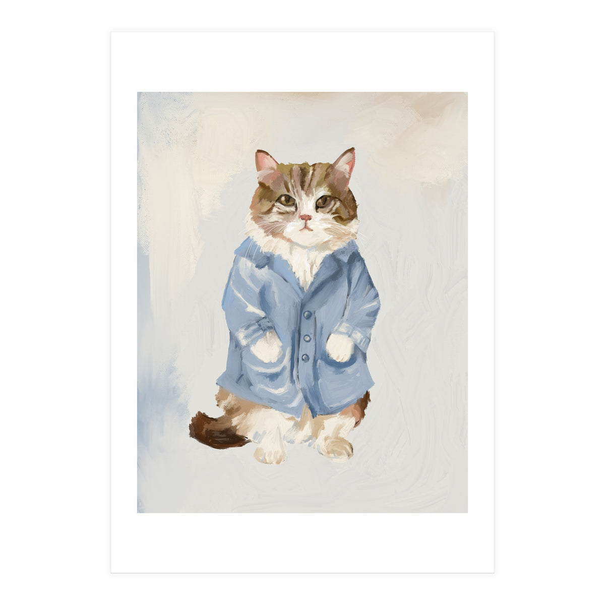 Sir James fluffy Tom cat in his blue pajamas oils (Print Only)