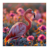 Pink Flamingo Standing In A Field Of Flowers (Print Only) thumbnail