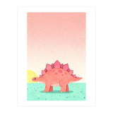 Stegosaurus Watercolor Art, Cute Dinosaur Nursery Print, Coral Dino Illustration (Print Only) thumbnail