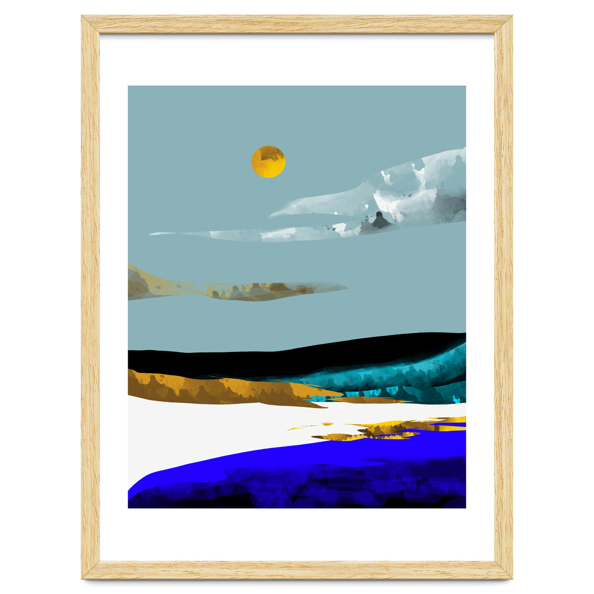 Duality & Intention, Abstract Nature Landscape Adventure Painting, Travel Mountains Sun Sky Scandinavian Clouds