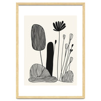 Abstract Black And White Botanical Illustration With Organic Shapes