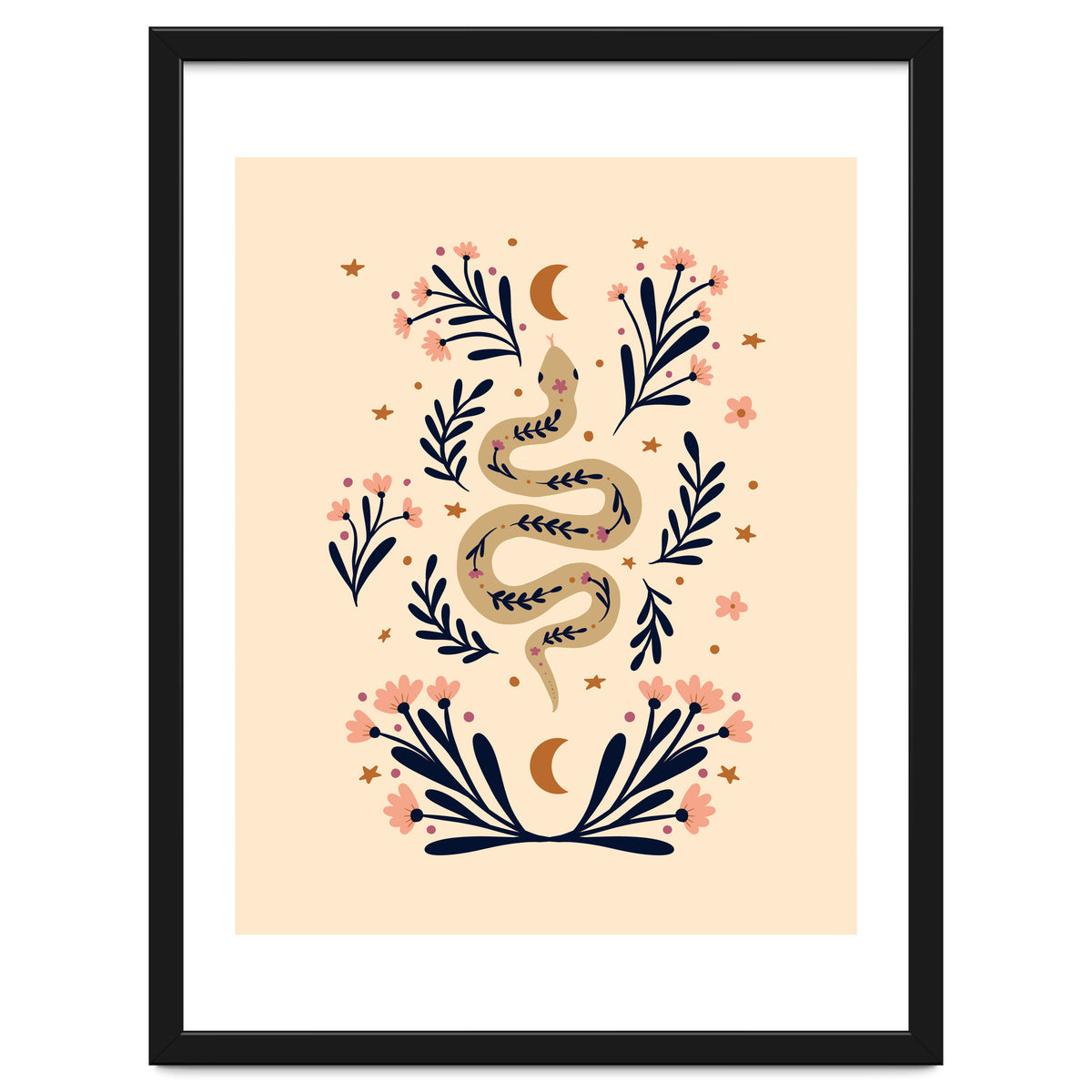 Snake And Flowers Beige And Indigo
