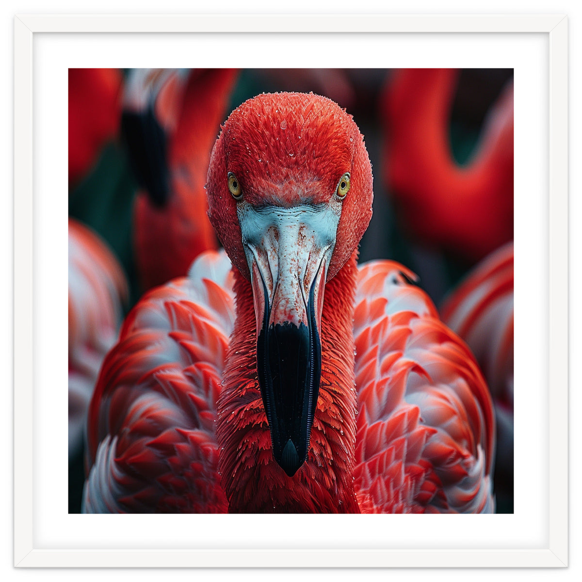 Close Up Flamingo Head With Bright Red Feathers