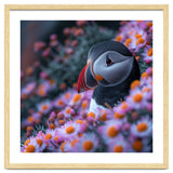 Puffin Bird Among Pink Flowers thumbnail