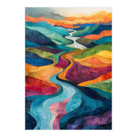 Colorful Abstract River Valley Landscape Art (Print Only)