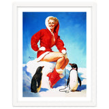 Pinup Sexy Woman Posing With Two Penguins thumbnail