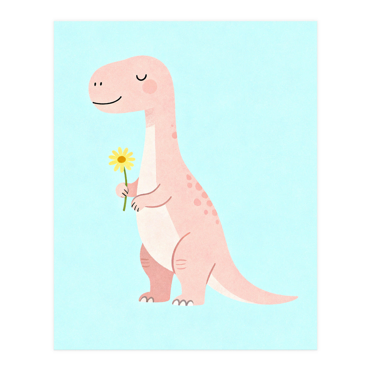 T-Rex Tyrannosaurus Dinosaur Art, Whimsical Dino with Flower, Gentle Nursery Print (Print Only)
