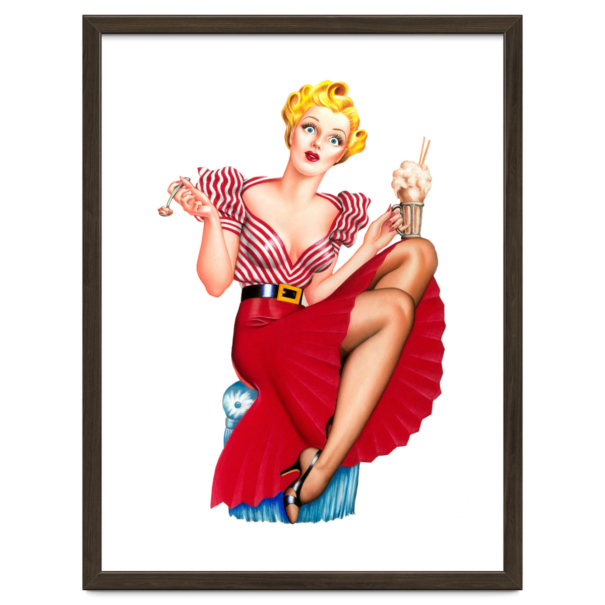 Pinup Blonde Posing With Ice Cream