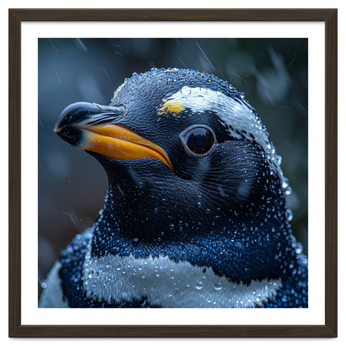 Macro view of a Penguin with Water Droplets