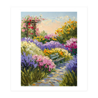 Serene Summer Garden Path Oil Painting (Print Only)
