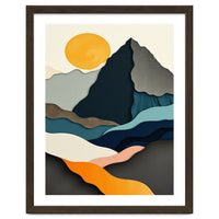 Minimalist Layered Mountain Landscape with Golden Sun