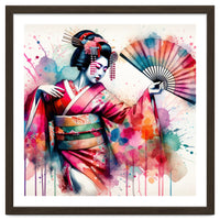 Vibrant Geisha With Rainbow Hand Fan