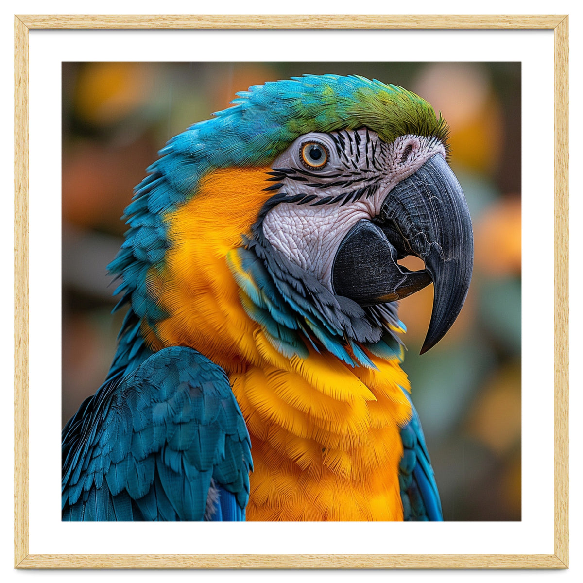 Blue And Yellow Macaw Parrot Close Up Portrait