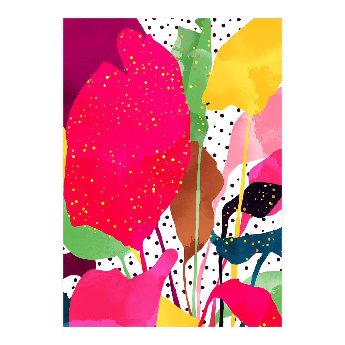 Modern Botanical, Nature Plants Tropical Jungle Garden, Eclectic Pop Of Color Glitter Gold Bohemian Graphic (Print Only)