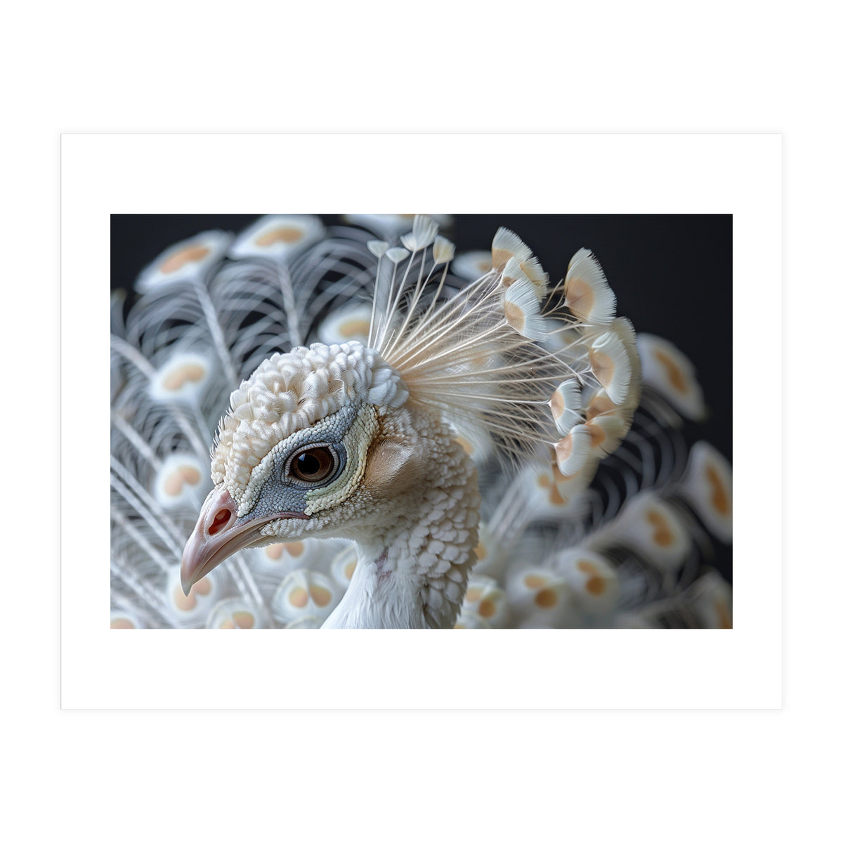Close Up Albino Peacock Bird Portrait (Print Only)