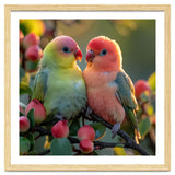 Lovebirds Couple Sitting On A Branch With Berries thumbnail
