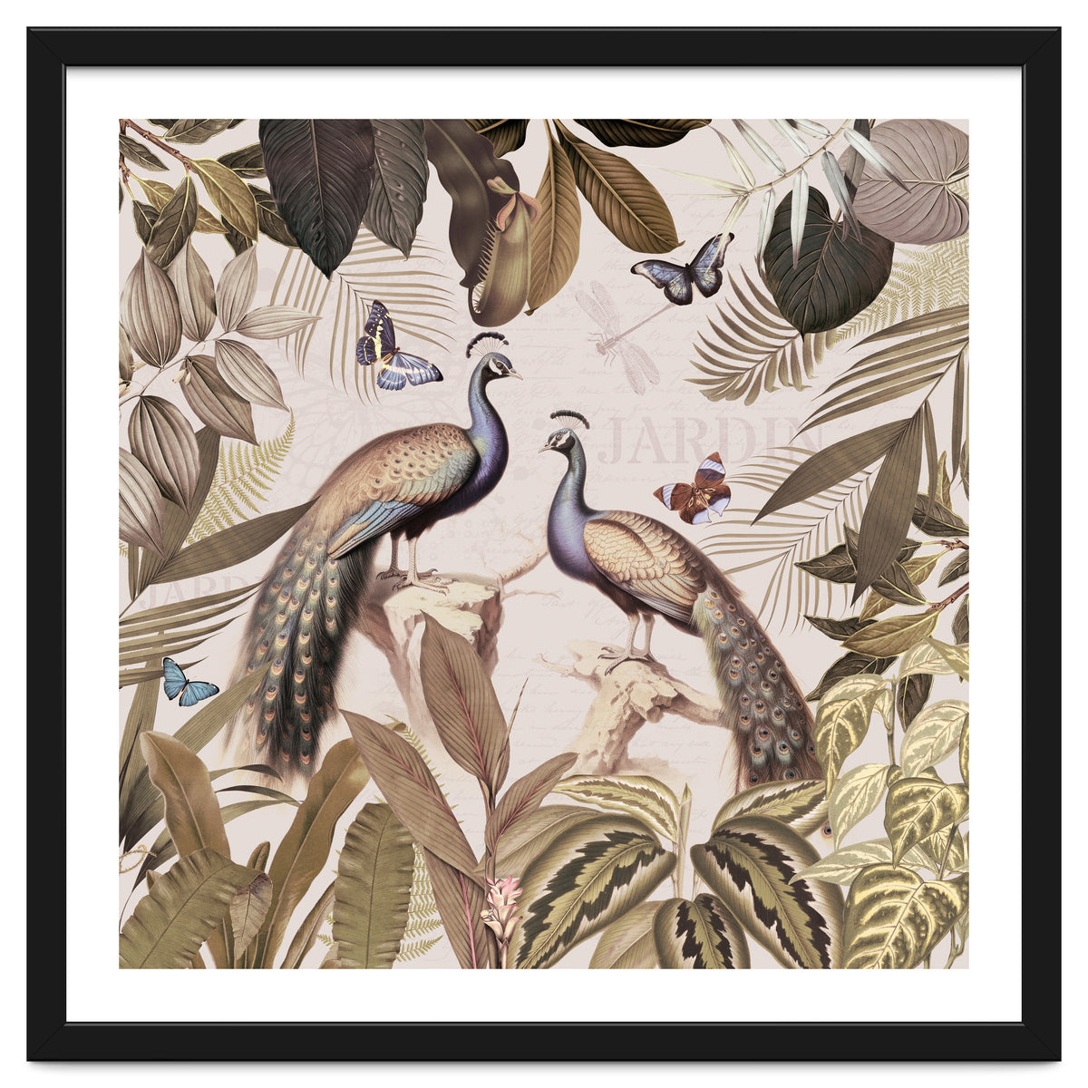 Vintage Sepia Exotic Peacocks Jungle