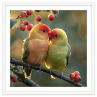 Two Lovebirds Sitting On A Branch