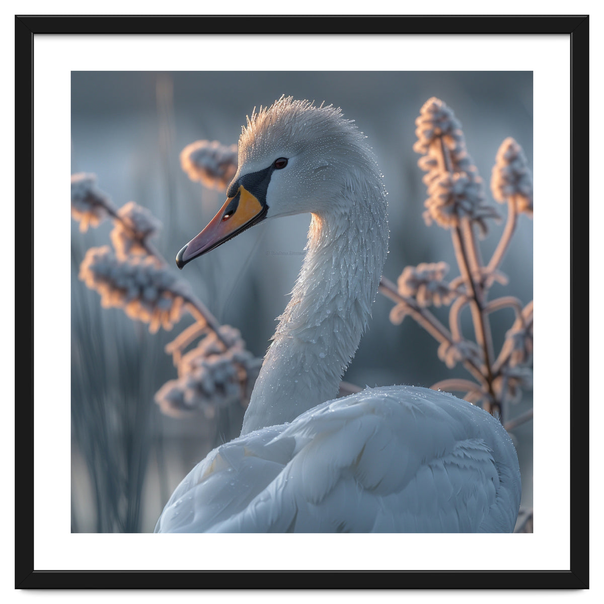 Swan Portrait Dew Drops Morning Light