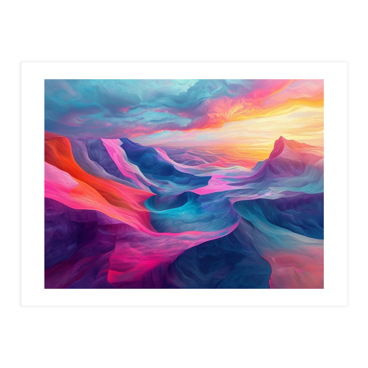 Vibrant Abstract Mountain Landscape at Sunset (Print Only)