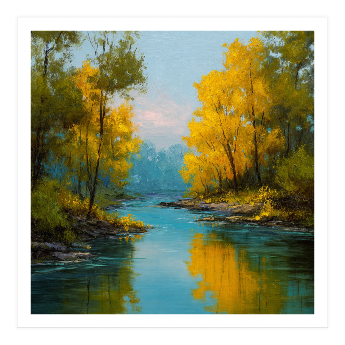 Serene Autumn River Landscape (Print Only)