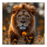 Majestic Lion Among Golden Flowers Close Up (Print Only) thumbnail