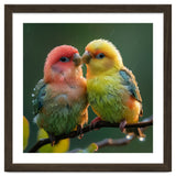 Two Lovebirds Perched On A Branch In Rain thumbnail