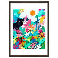 The Black Panther, Tropical Jungle Watercolor Painting, Botanical Forest Colorful Bohemian Illustration, Tiger Leopard Cheetah Animals