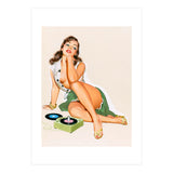 Sexy Pinup Woman Posing With Record Player (Print Only) thumbnail