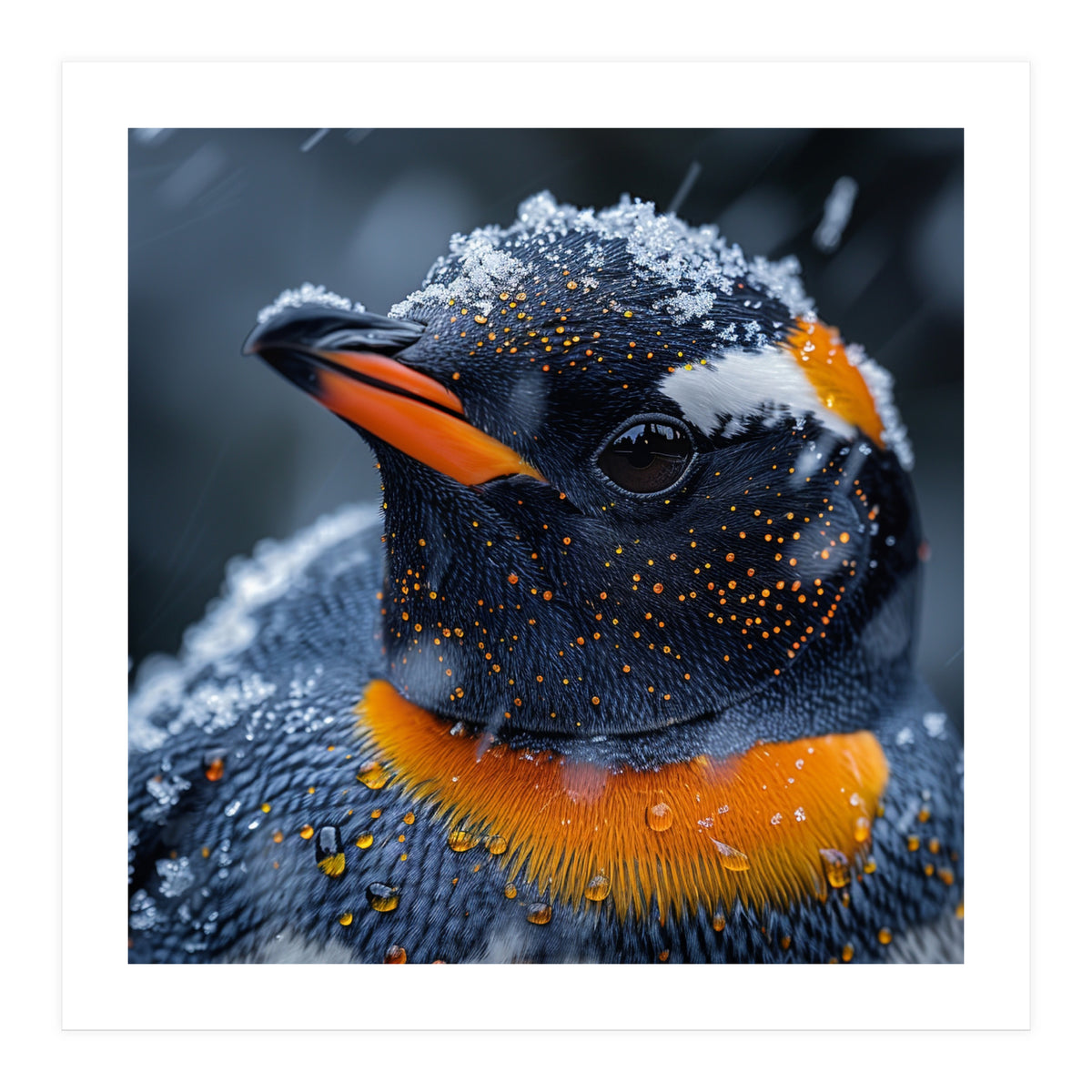 Close Up Penguin In Snow With Water Droplets (Print Only)
