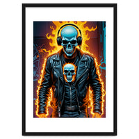 Fiery Skeleton Biker In Headphones