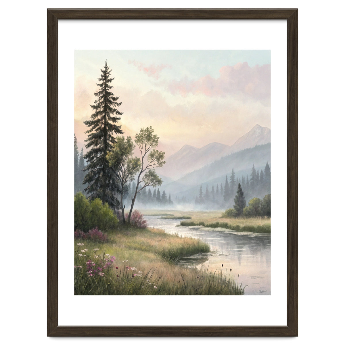 Dreamy Alpine Valley Landscape Painting