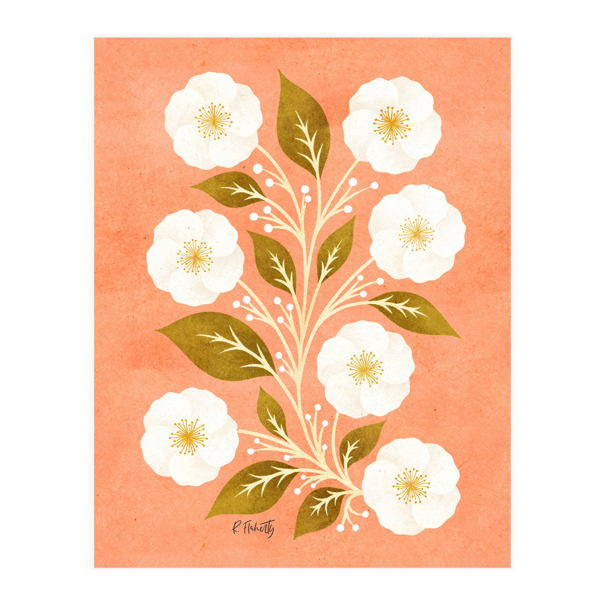Peach, Ochre And Ivory Floral (Print Only)