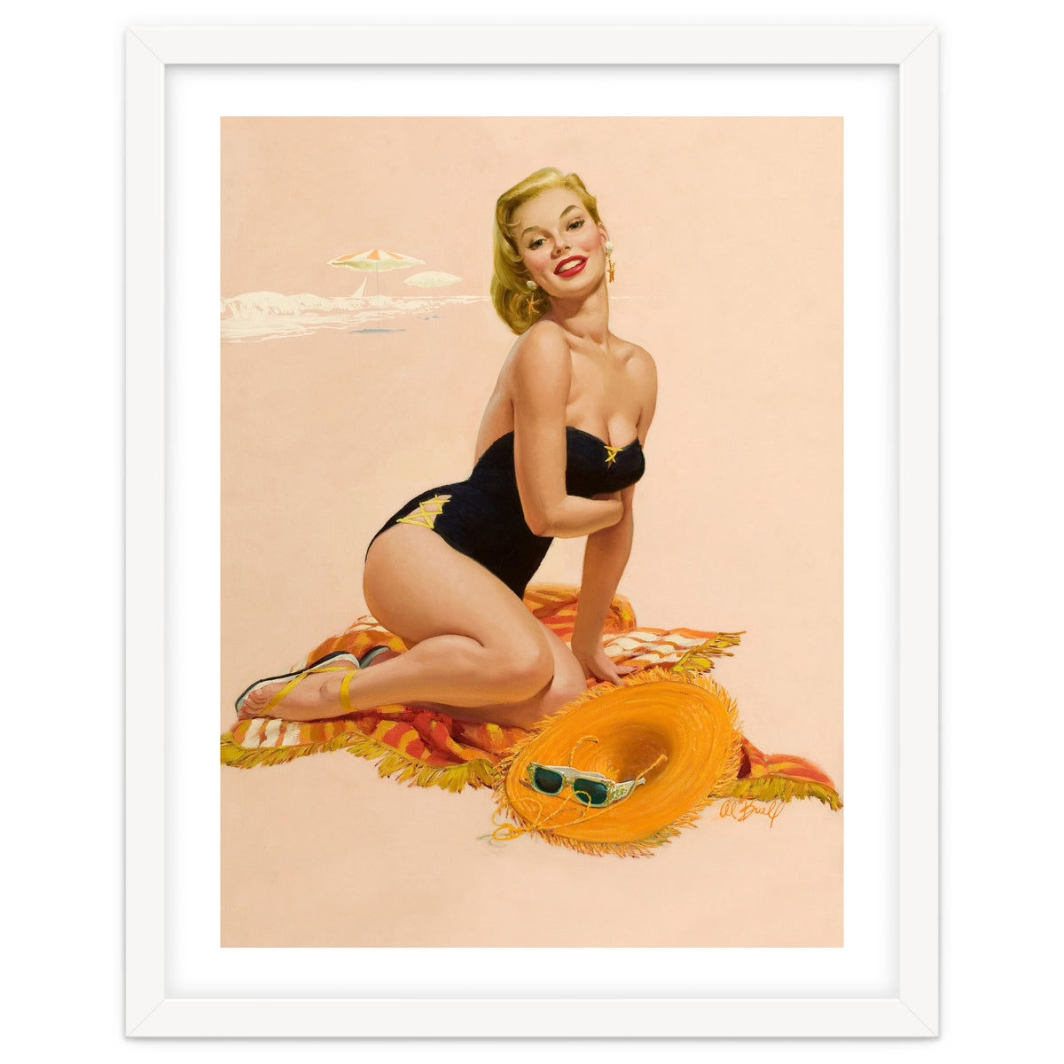 Pinup Woman Is Posing On A Beach