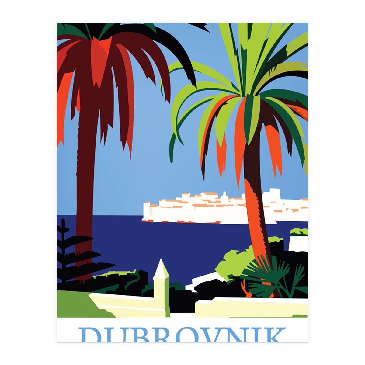 Dubrovnik, The Fortress and Palm Trees (Print Only)