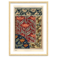 The poppy, Papaver somniferum, in stained glass, wallpaper, fabric and tile patterns. Lithograph ...