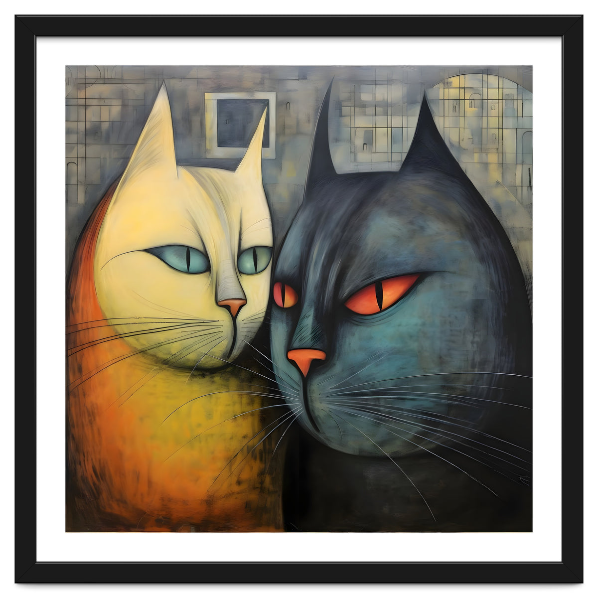 FURRY FRIENDS: GOLDIE AND CHARCOAL, lively duo of animated cats – green eyes, orange eyes. Whiskers charm.