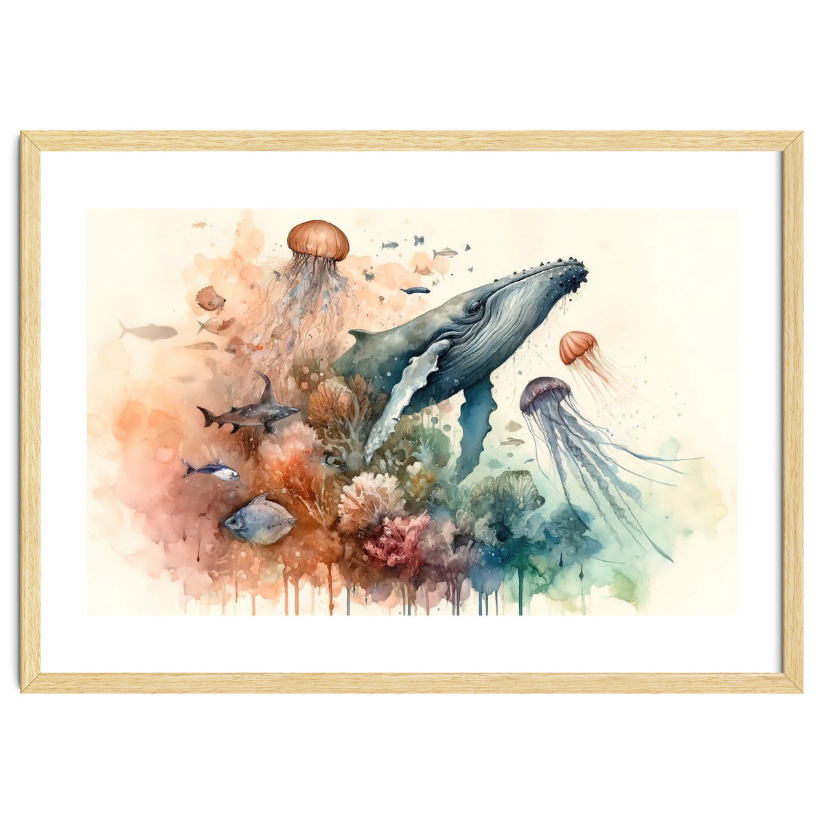 Whale And Jellyfish Watercolor