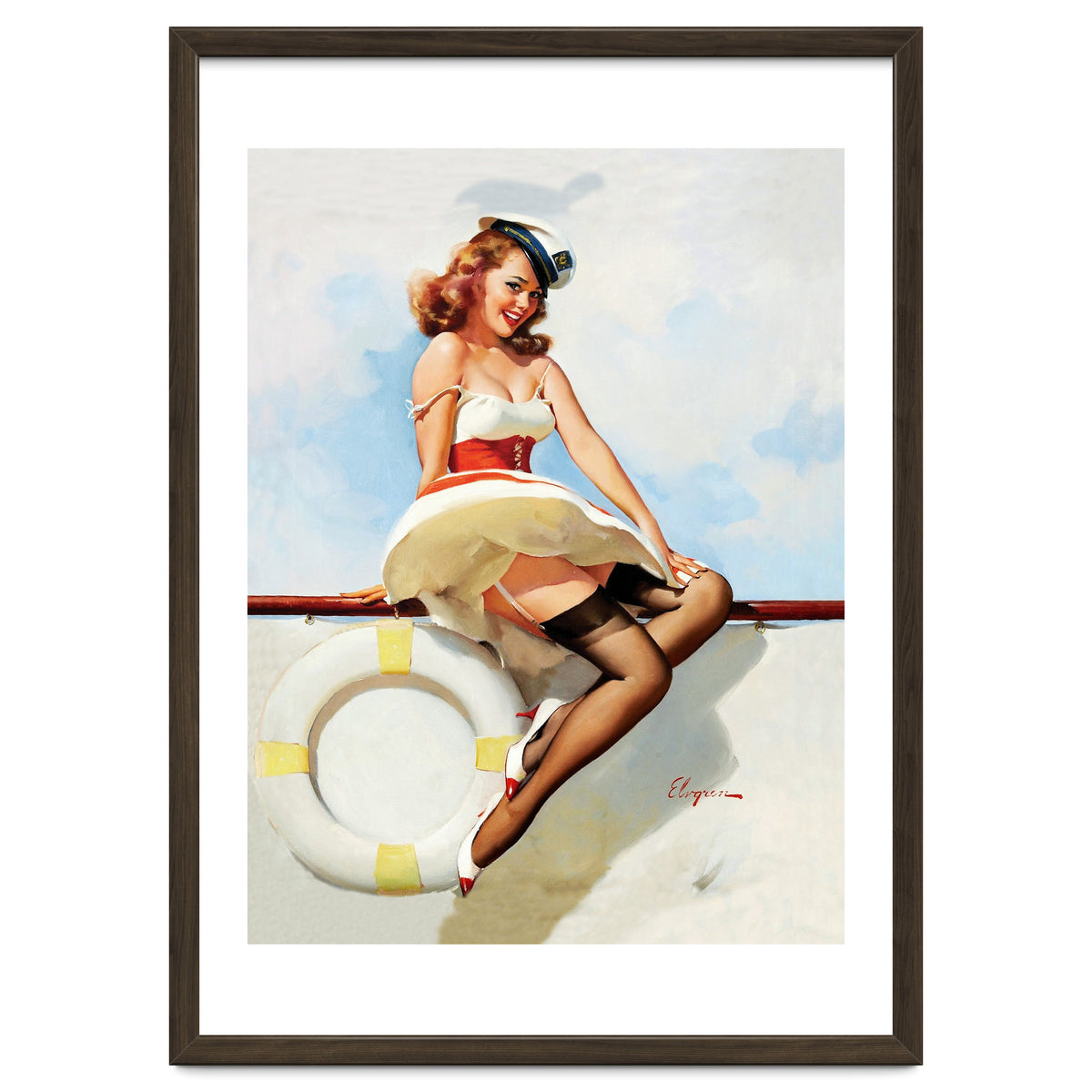 Sailing Pinup Girl With Captain Hat