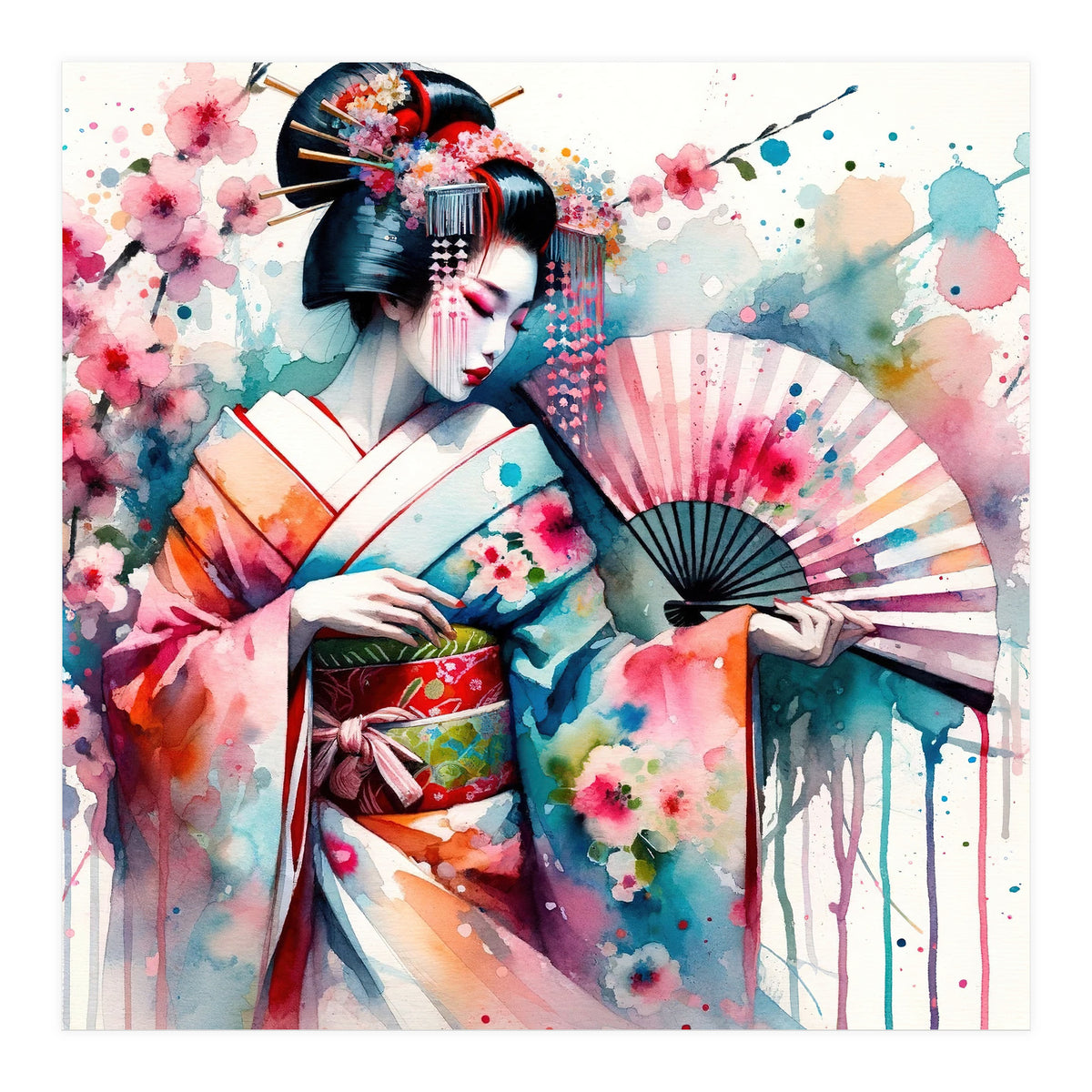 Watercolor Geisha Dancer #2 (Print Only)