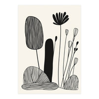 Abstract Black And White Botanical Illustration With Organic Shapes (Print Only)