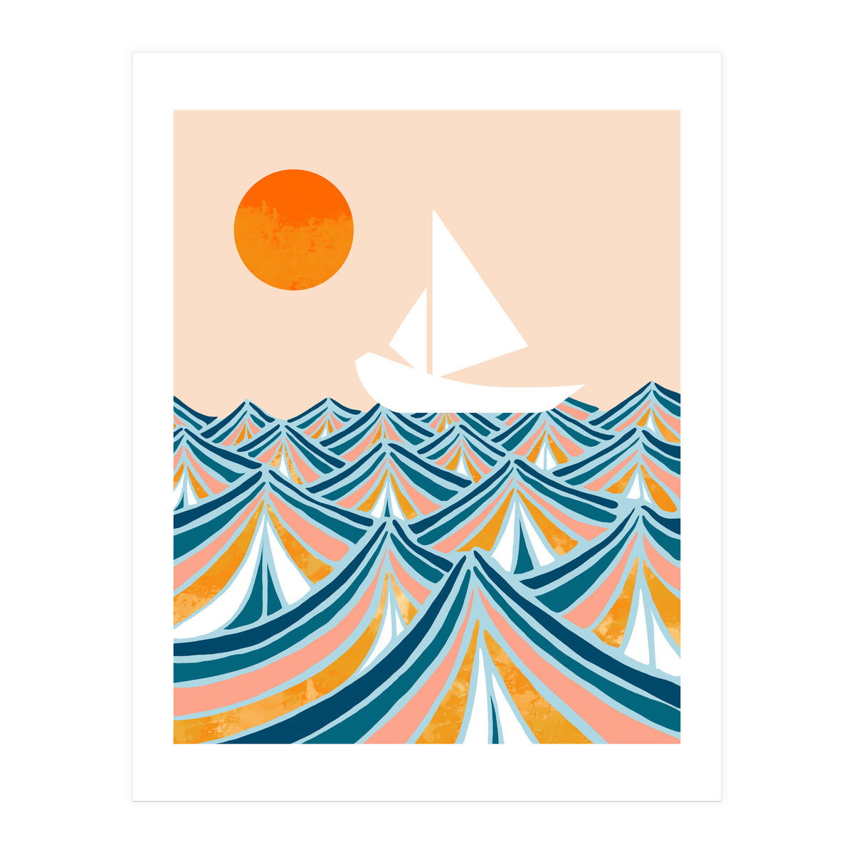 Set Sail, Ocean Boat Sailing Travel, Sea Cruise Summer Waves, Graphic Design Bohemian Modern Eclectic (Print Only)