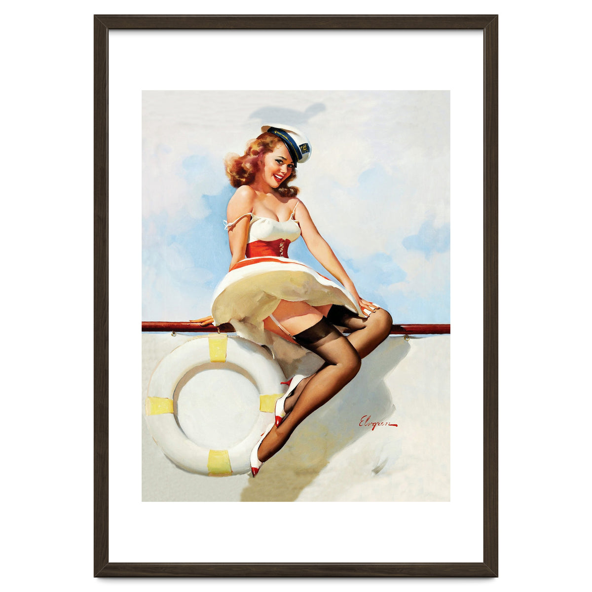 Sailing Pinup Girl With Captain Hat