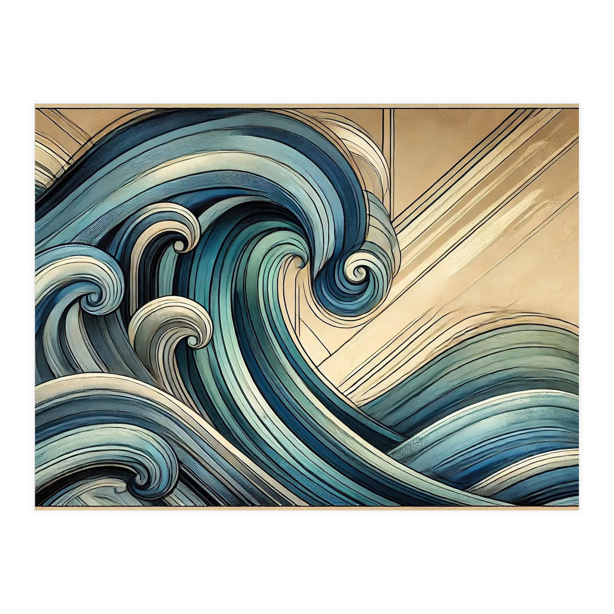 Art Deco Blue Ocean Waves (Print Only)