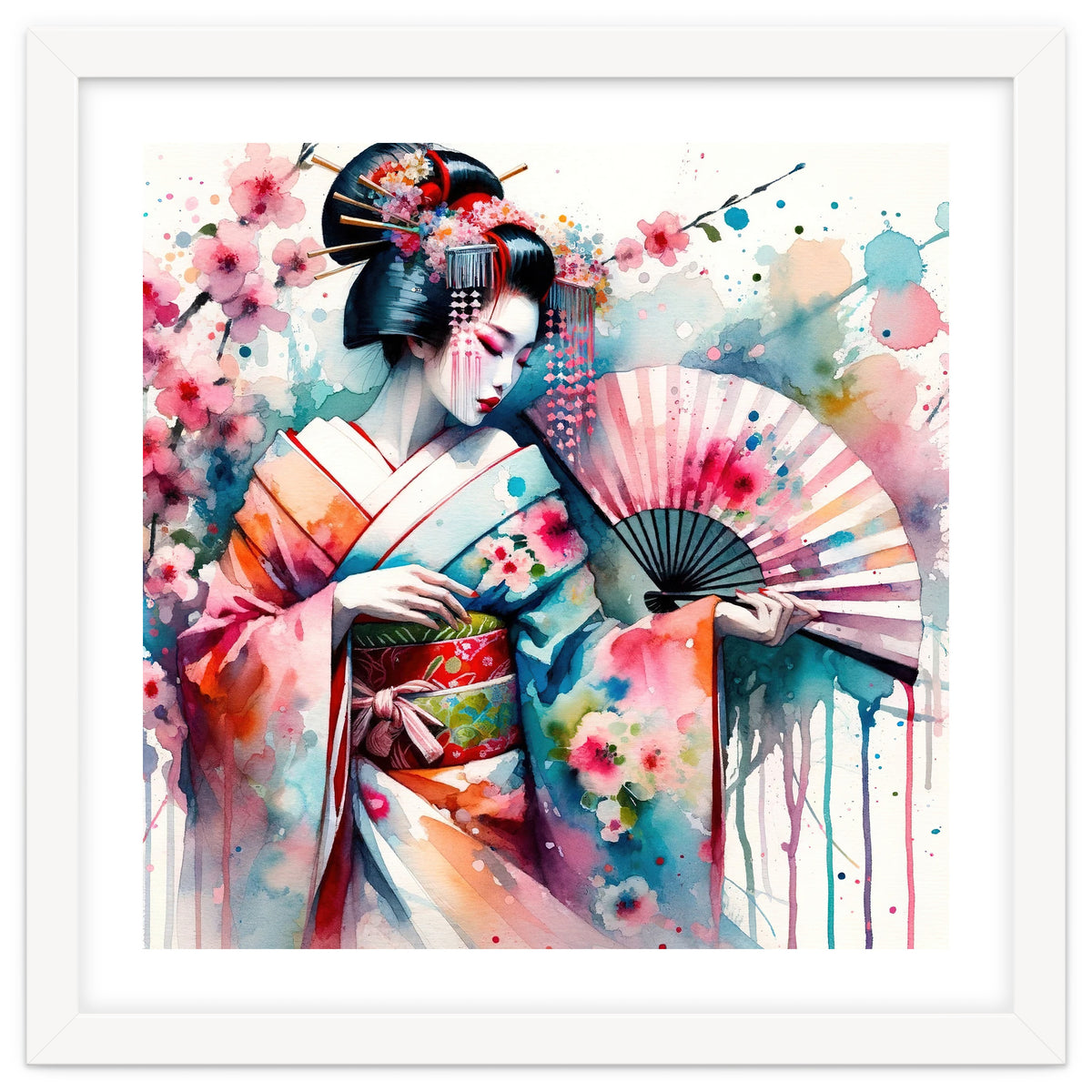 Watercolor Geisha Dancer #2
