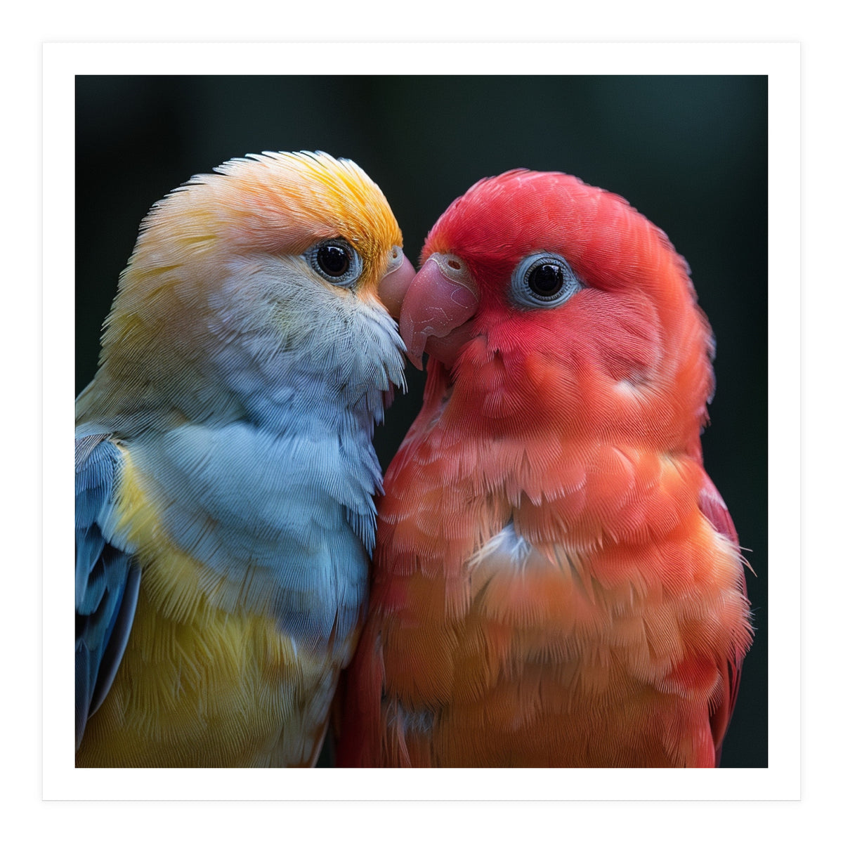 Two Lovebirds Nuzzling Close Up Portrait (Print Only)