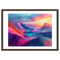 Vibrant Abstract Mountain Landscape at Sunset