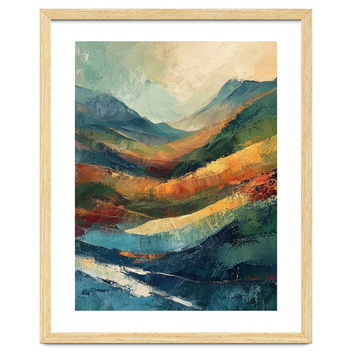 Textured Impasto Mountain Valley Landscape